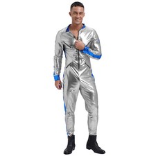 DE iEFiEL Herren Astronauten Kostüm Ganzkörperanzug Langarm Slim Fit Overall 