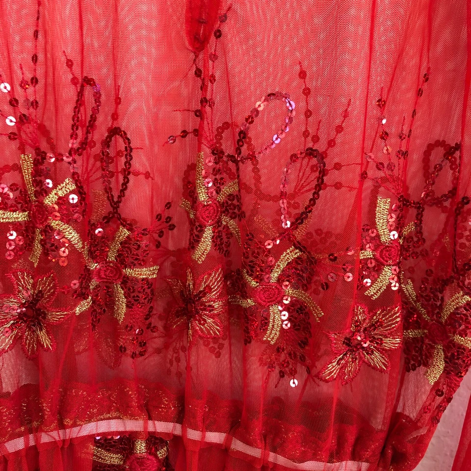 RED Valentino Red Sheer Mesh Sequin Maxi Dress Long Bell Angel Sleeve 42 - 12 AI - Image 4 of 4