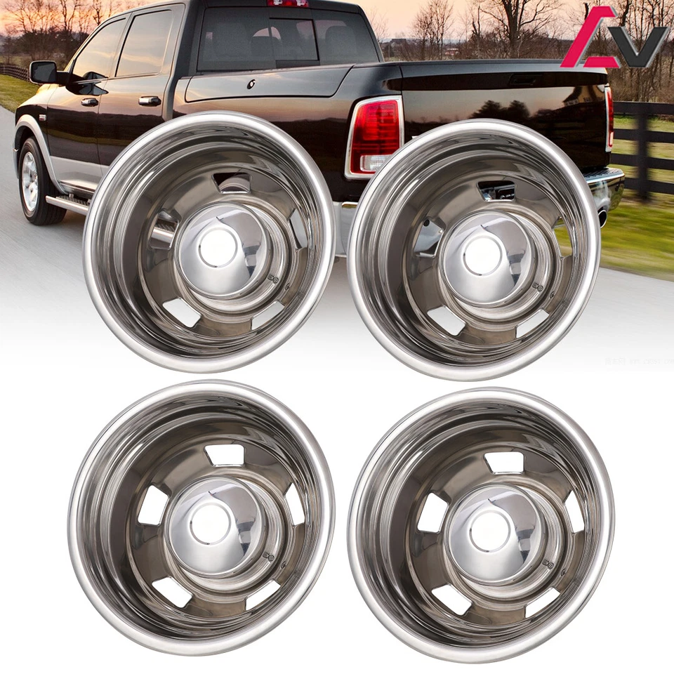 Juego de 4 tapacubos de acero inoxidable de doble rueda de 17"" para Dodge Ram 3500 2003-2016 2017 2018 Foto 2 de 4
