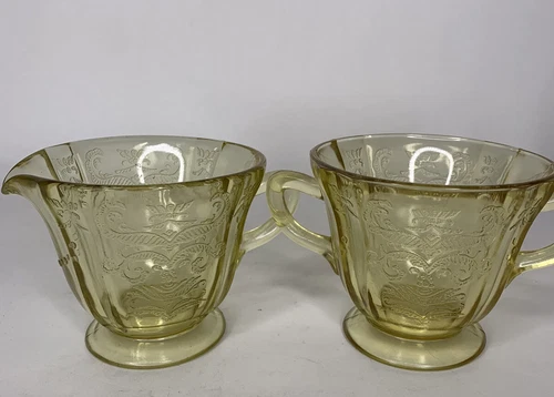Vintage Federal Glass Madrid Yellow Depression Glass Sugar And Creamer Set