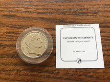 Napoleon Bonaparte Medaille en Argent Massif Coin (1769-1821) 
