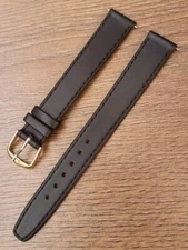 16mm PRESTIGE CALF LEATHER BLACK APOLLO LONG WATCH STRAP, GOLD BUCKLE, NOS..