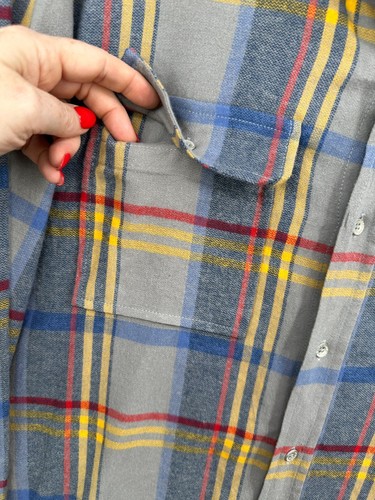 True Religion Mens Size XL Flannel Shirt Plaid Blue Yellow Long Sleeve EUC - Picture 6 of 11