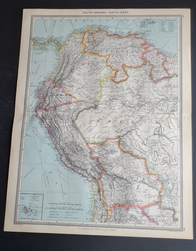 Antike (1907) Landkarte - Südamerika Nordwesten - Bolivien / Peru / Kolumbien - Bild 1 von 15