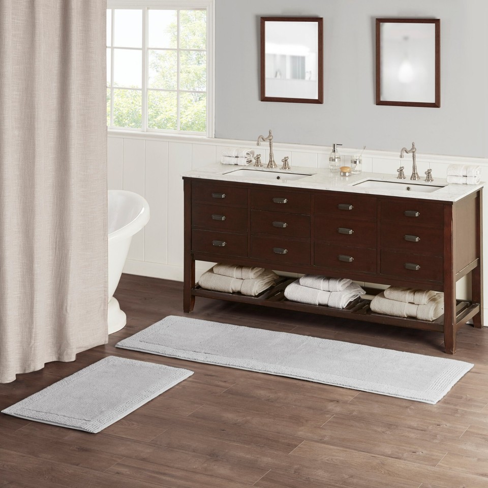 Madison Park Splendor Reversible 100% Cotton Tufted Bathroom Rug -3000 GSM Hotel Quality Luxurious Plush Medium Pile Bath Mat Absorbent, Quick Dry, Shower Room Décor, 21x34, White