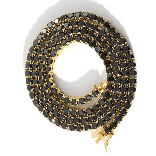 34ct Black Diamond 14K Gold-Plated Women's Tennis Necklace 18 Inch