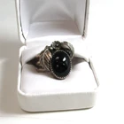 Vintage Navajo Ladies Sterling Silver Oval Onyx Leaves Ring Sz 9