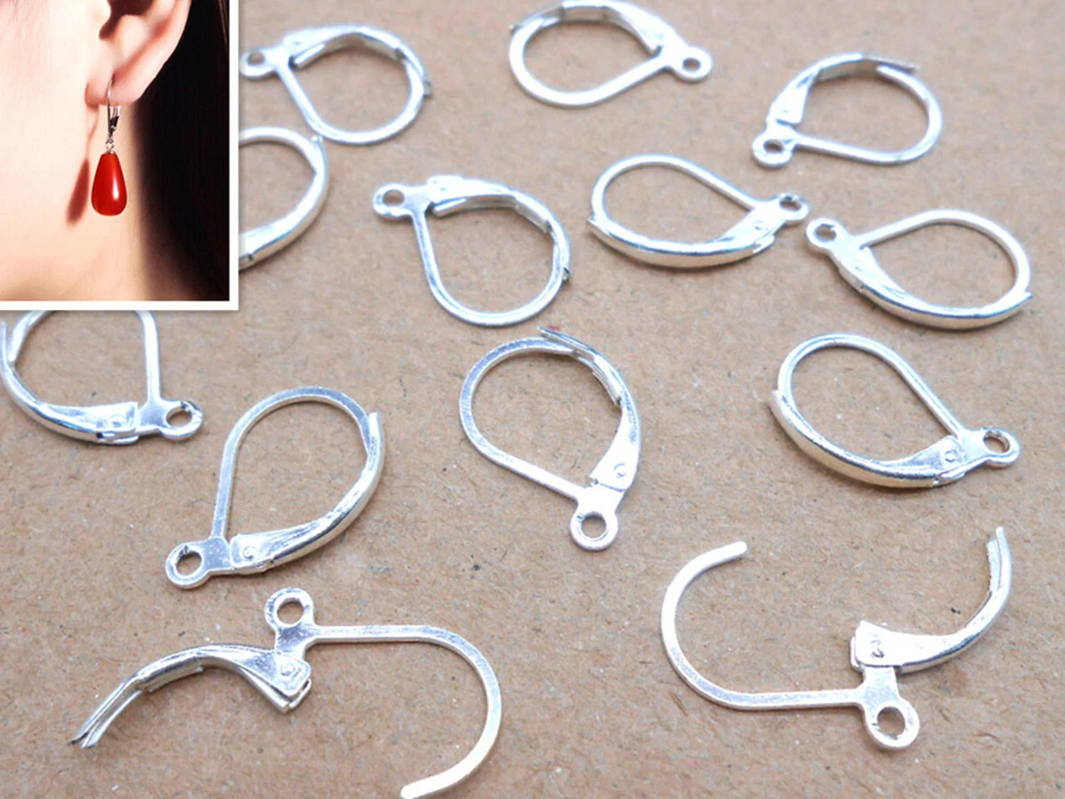 100PCS Silver French Earring Hooks Round Lever Back Earwires Jewelry  Findings