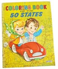RARE 1950s 1960s COLORING BOOK OF THE 50 STATES SAALFIELD ARTCRAFT 4552 VINTAGE