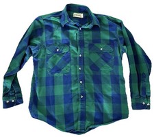Vintage 80 s St John s Bay 100 Cotton Flannel Shirt L Blue Green Large Plaid