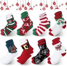 8 Pairs Fuzzy Christmas Socks Plush Slipper Socks Holiday Socks Winter Warm Fluf