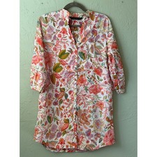 Zara Woman Floral Paisley Button Down Tunic Mini Dress White Multi Color Size M