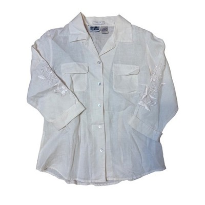 Edward Irish Linen Embroidered 3/4 Sleeve Button Up Shirt Top Women's Size S