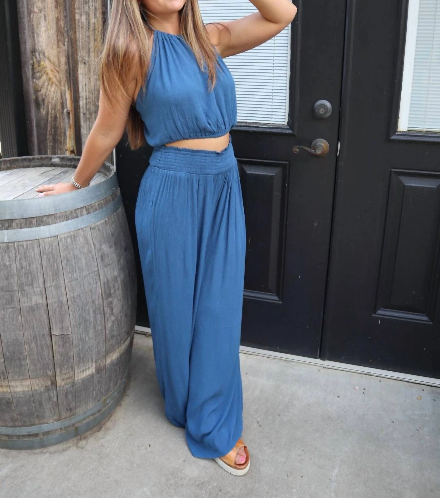Elan Capri Smocked Pants Dark Blue