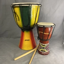 Jamaica Drums Bongos 12” & 8” Souvenir Lot Of 2