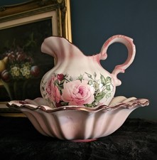 Vintage Staffordshire IronStone Pink Rose Washing Basin & Bowl Set