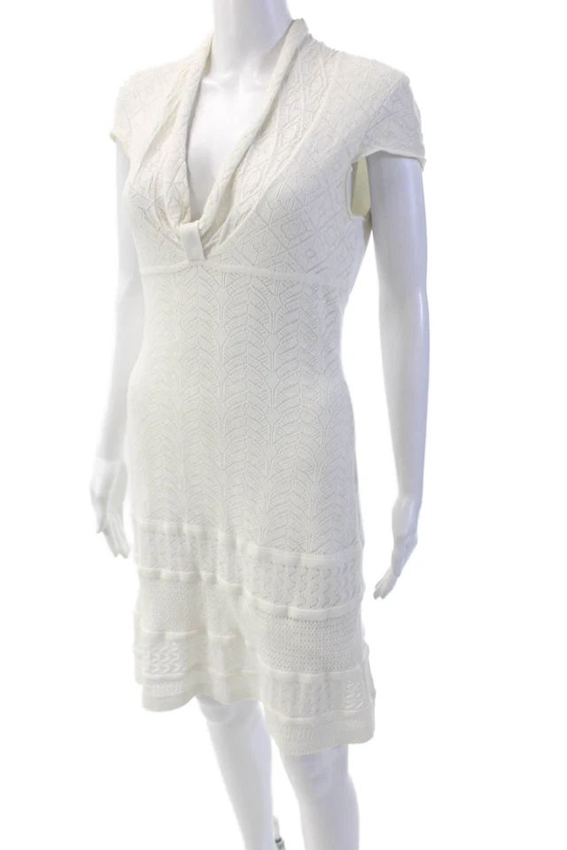 Vestido Catherine Malandrino Feminino Decote V Manga Curta Branco Tamanho M - Imagem 2 de 4