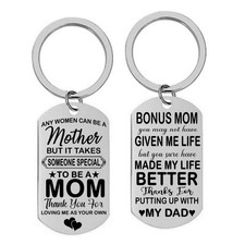 Stainless Steel Bonus Mom Keychain Thank You for Loving Me, Unique Mommy Gift