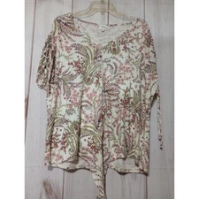 Ava James Blouse Ladies 1x pink floral Paisley Short Sleeve