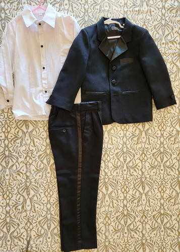 3 Piece Tuxedo Shirt Jacket Blazer & Pants Black Boys 5-6 Wedding Ring Bearer