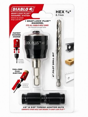Diablo 3/8  Snap-Lock Plus Hole Saw Arbor Mandrel System Fast Plug Ejection
