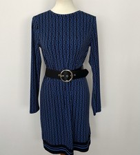 Michael Kors Women's Dress Sheath Black Blue Stretch Pullover Long Sleeve Sz M
