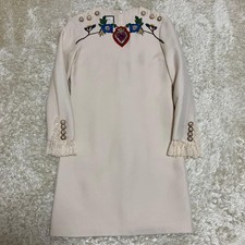 USED GUCCI 453018 DRESS WITH FLORAL EMBROIDERY, LOGO, AND ARTIFICIAL PEARLS AC