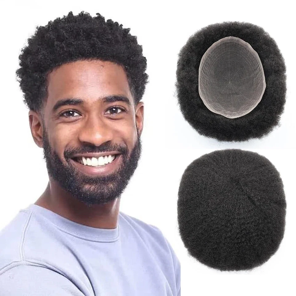 Afro Full Lace Toupee African American Mens Toupee Human Hair 4mm Wave 8”X10” - Image 3 of 4