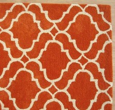 Ryana Scroll Tile Trellis Orange Modern Hand Tufted 100% Wool Area Rug Carpet