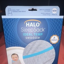 HALO SleepSack Ideal Temp Swaddle 0-3M Heather Grey Aqua TOG 1.5 IntelliThread