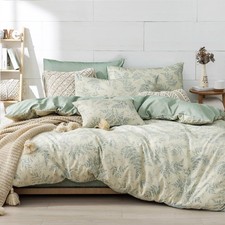 100 Natural Botanical Cotton Duvet Cover King Size 3pcs,Printed with Luxurio...