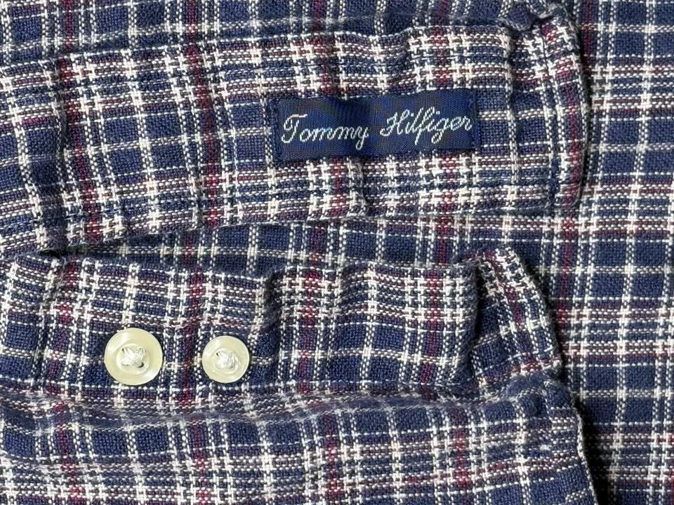 Camisa a Cuadros Tommy Hilfiger Para Hombre Mediana Azul Rojo Blanco Manga Larga Informal Lino Foto 4 de 4