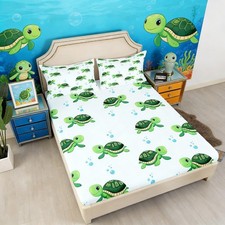 Green Sea Turtle Bedding Sets Blue Ocean Bed Sheets for Boys Teens,Nautical S...