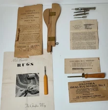 3 VTG 1 Antique Primitive Rug Hooking Tools Rug Needle Wooden Rug Knitter