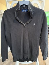 Polo Ralph Lauren Men's Black 1/4 Zip Mock Neck Knit Logo Sweater L