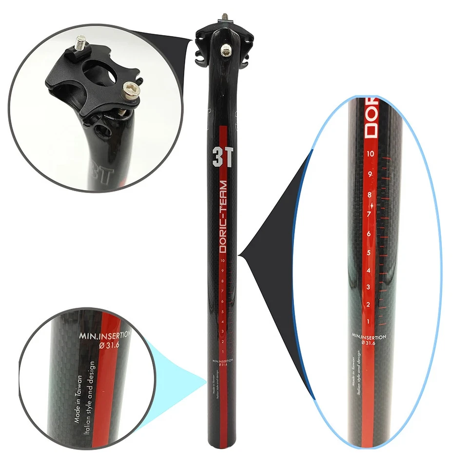 3T Carbon Fiber Seat Tube MTB/Road Bicycle Seat Post 27.2/30.8/31.6x350/400mm - Image 4 of 4