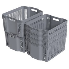 Mayish 6-Pack Large Plastic Storage Basket, Organizer Baskets Plastic, Grey