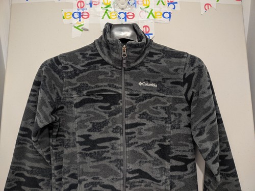 Columbia Jacket Boys L Gray BLK Full Zip Fleece Camo Outdoor Hiking Walk School - Picture 3 of 16
