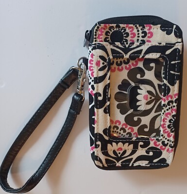 THIRTY-ONE Organizer ID Cell Phone Wristlet Zippers Coins Hot Pink And  Black