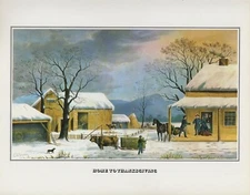 1978 Vintage "HOME TO THANKSGIVING" FARMERS CURRIER & IVES COLOR Art Lithograph