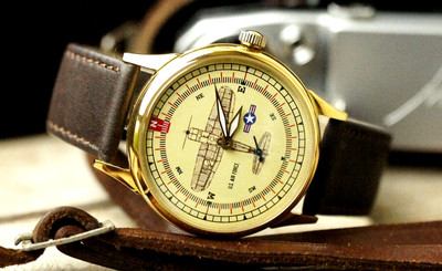 Pobeda Watch Aircraft Vintage Men's Mechanical Soviet leather band Rare Wings 