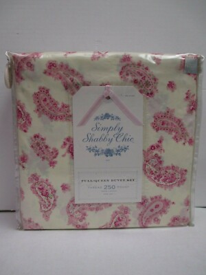 Rachel Ashwell Simply Shabby Chic Cream Pink Paisley Floral Duvet Set-Full/Queen