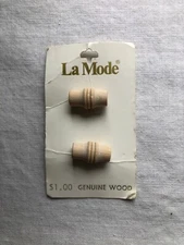 Set of 2 New Natural Wood Toggle Buttons 3/4" wide by La Mode Barrel Shape