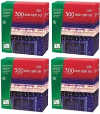  4 ea Holiday Wonderland 14084W-88 300 Count Clear Icicle Christmas Light Sets
