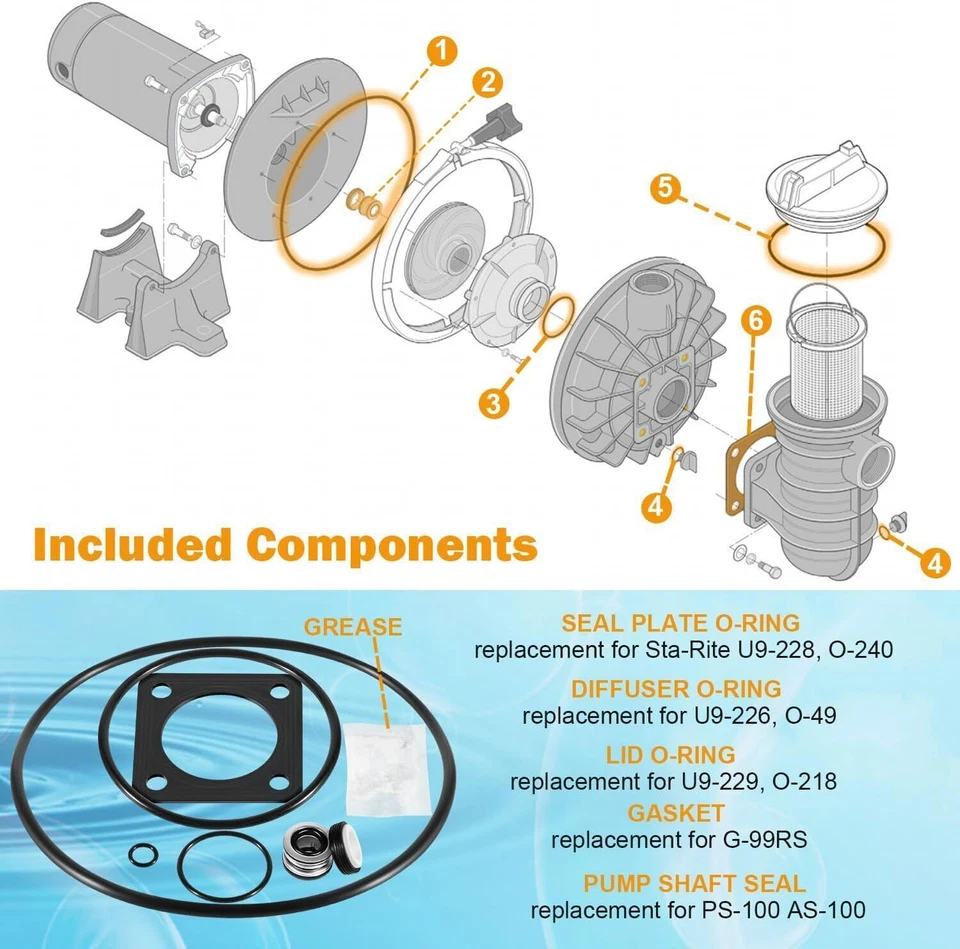 O-Ring Pump Repair Rebuild Kit for Sta-Rite P2RA P2R DuraGlas MaxeGlas PRE 1998 - Image 3 of 4
