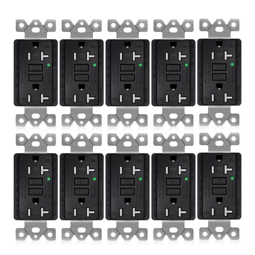 20Amp GFCI GFI Outlet Receptacle Tamper Weather Resistant UL w/Plate Black 10PCS - 第 1/12 張圖片