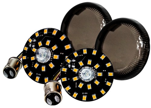 Black Out Dual White Amber LED Turn Signal Harley 1157 Bulb smoke lens plug play - Picture 7 of 12