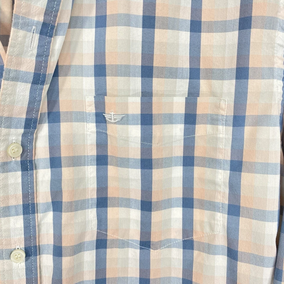 Camisa de vestir Dockers para hombre ajuste estándar L rosa azul blanco a cuadros estilo derby Foto 4 de 4