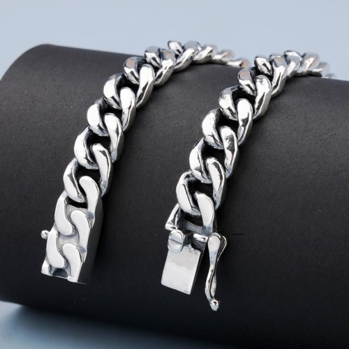 Solid 925 Sterling Silver Chain Men Women 8mm Curb Link Bracelet 29-32g/7.4inch - Picture 2 of 14
