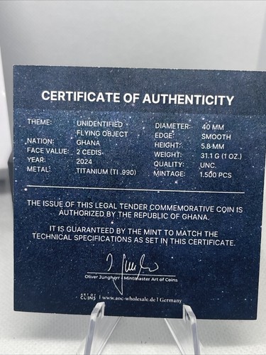 1 oz titanium Round UFO With COA - Picture 4 of 7